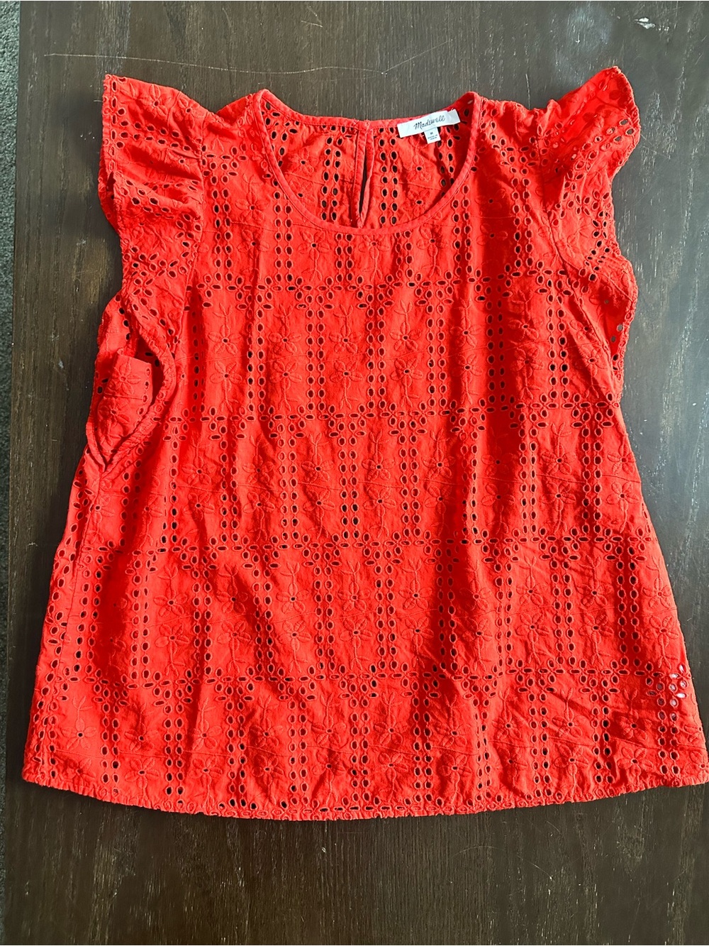 Madewell Red Eyelet Flutter Sleeve Top